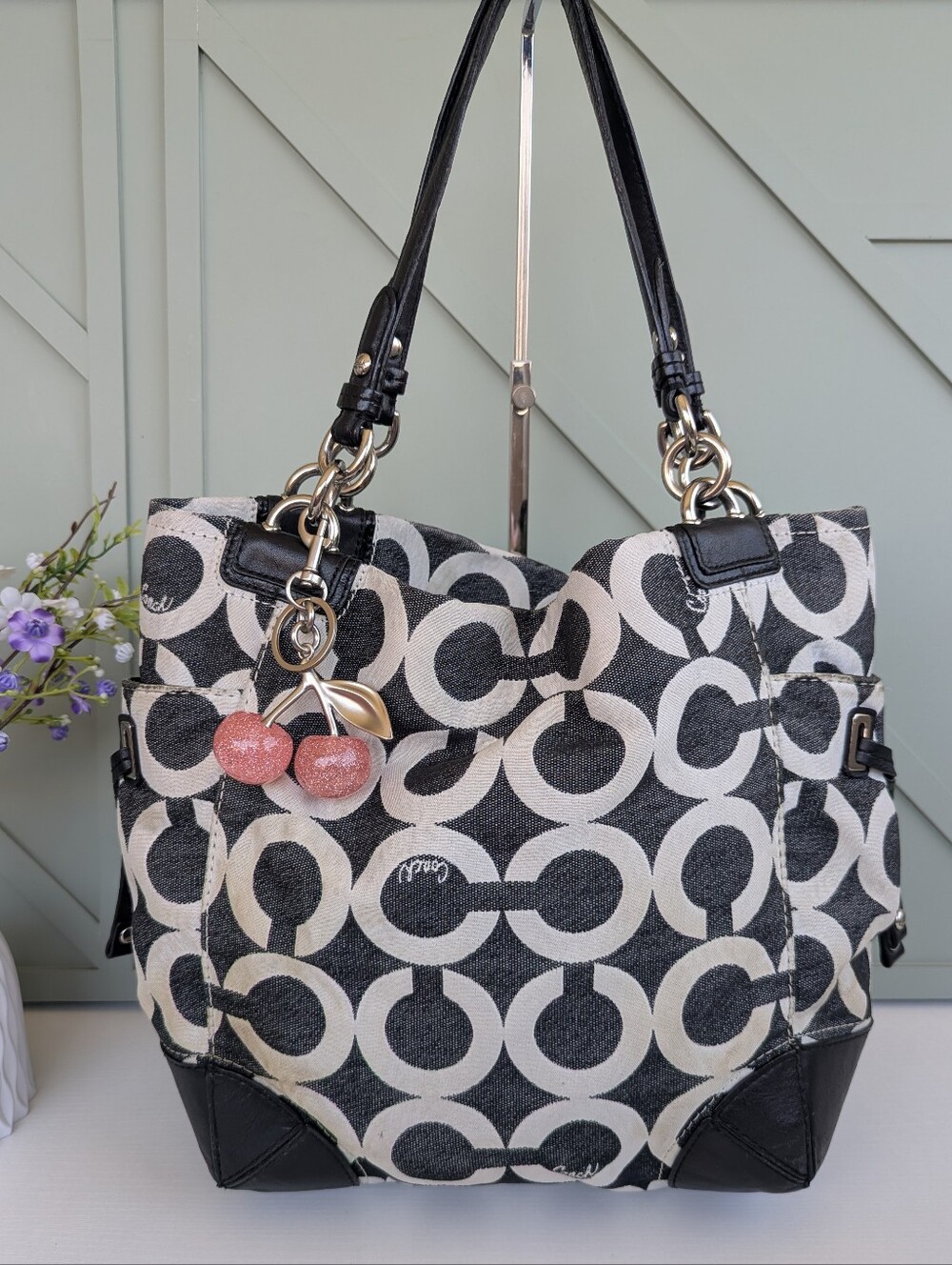 Coach Peyton Signature Op Art Drawstring Shoulder Tote